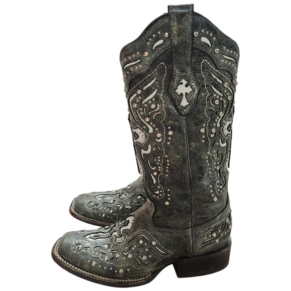 Corral Vintage Cross Square Toe Cowboy Western Boots 6.5M Cross Studded Bling - Picture 16 of 16